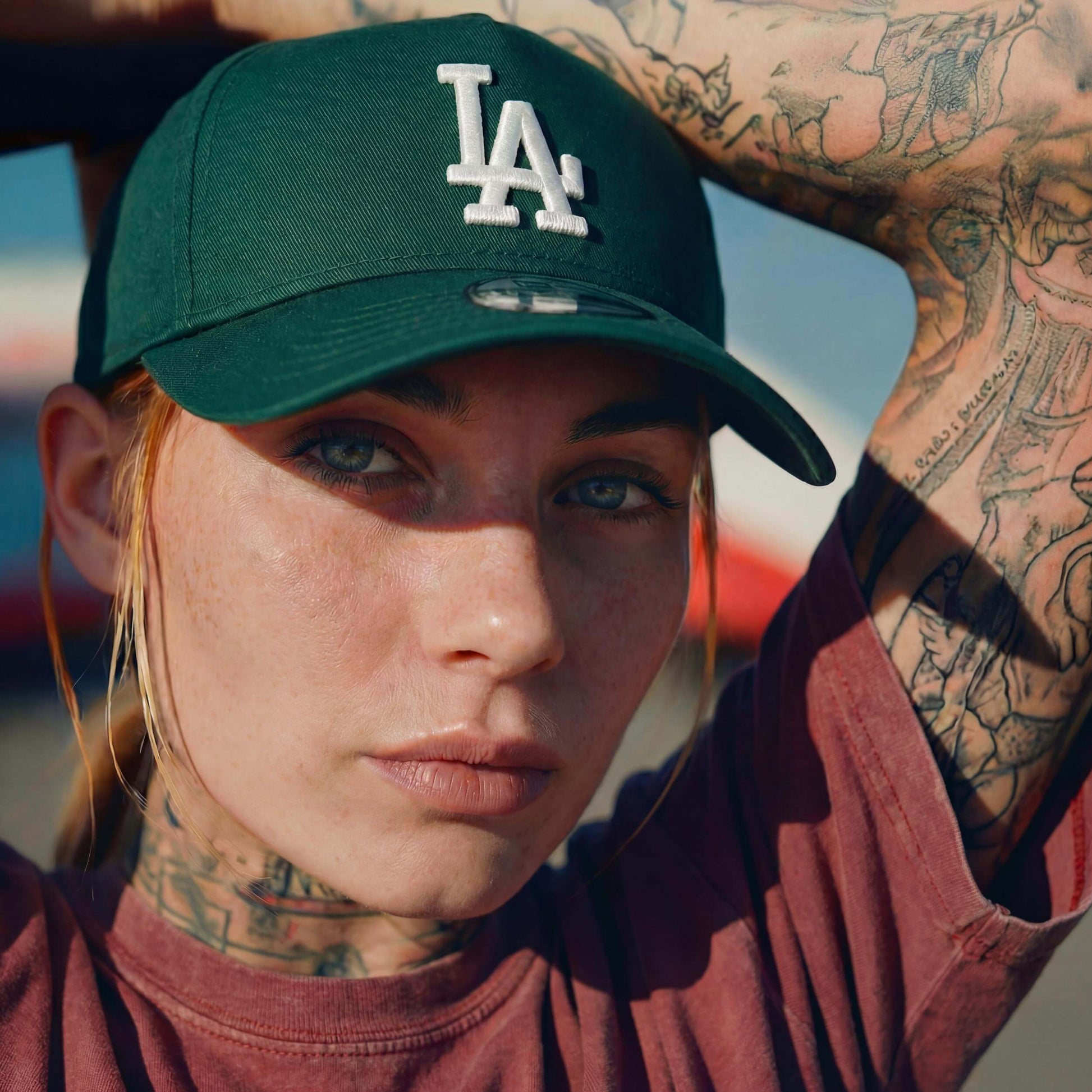 green (female model Alexis Newman)