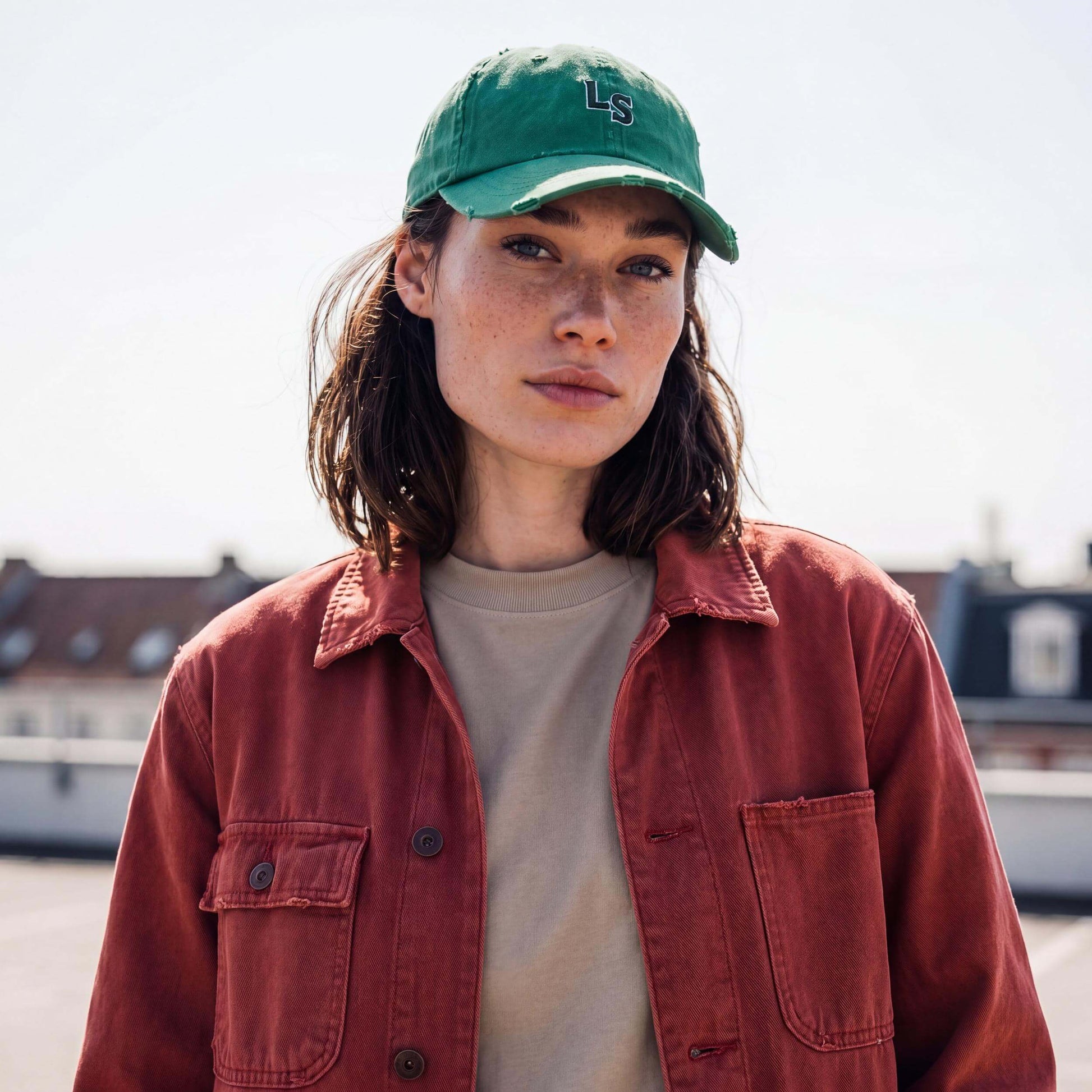 green (female model Zara Slater)